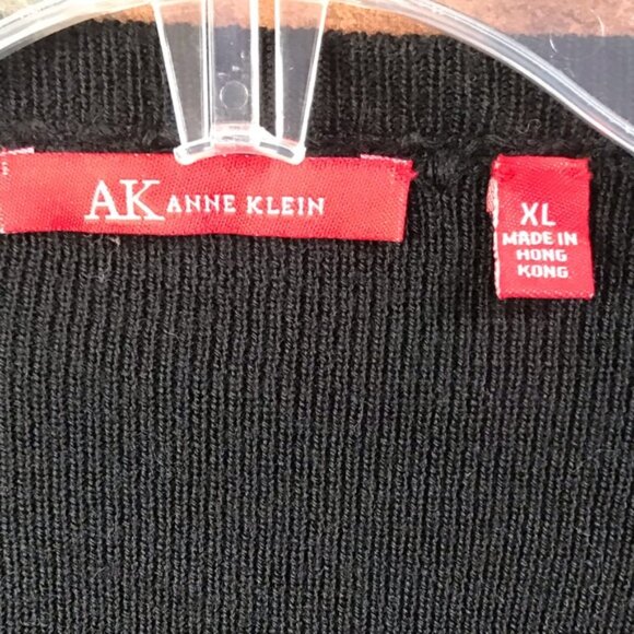 Anne Klein Vintage Y2K Wool Leather Cardigan Sweater Jacket Top Soft Black XL - Picture 6 of 16